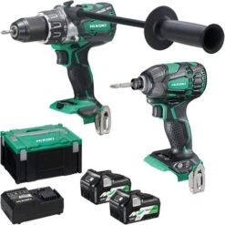 Hikoki KC18DPL2JAZ 18V Brushless Heavy-duty Twin Pack (DV18DBXL Combi Drill, WH18DBDL2 Impact Driver, 2x 5Ah Multi-Volt Batteries, Rapid Charger & HSC Case)